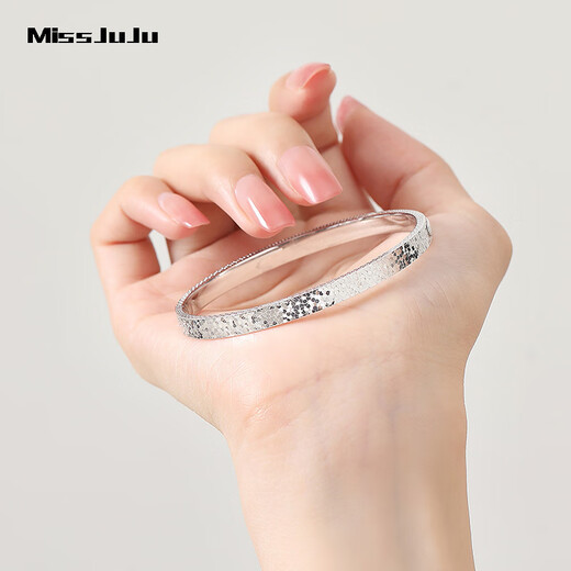 Miss JuJu pt950 platinum bracelet for women, platinum crushed ice bracelet, oval semi-solid royal concubine bracelet, inner diameter 58mm, weight 12.30g, thickness about 3.2mm