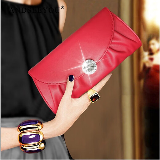 ANDSEEYOU High-end Women's Genuine Leather Clutch Women's Bag 2025 New Fashion Gas Clutch Bag Clutch Crossbody Bag Small Bag Apricot (26.5*12.5*6cm)