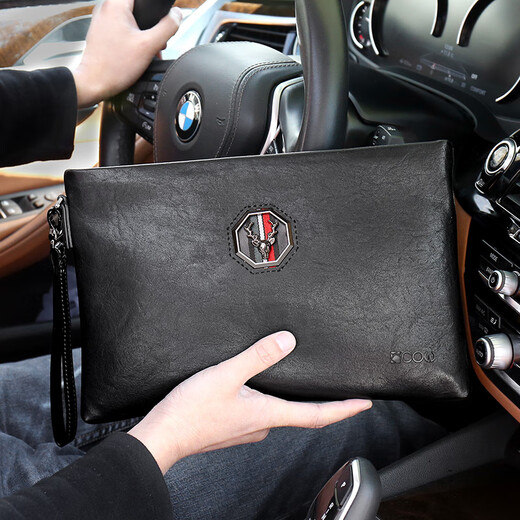 COW Men's Cuff Business Casual Clutch Envelope Bag Large Capacity Hand Grab C-9818 Black