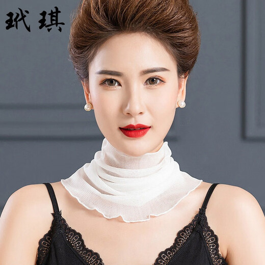 玳琪防晒围脖护颈夏季薄款透气100%真丝丝巾女假领百搭纯色桑蚕丝脖套 黑色