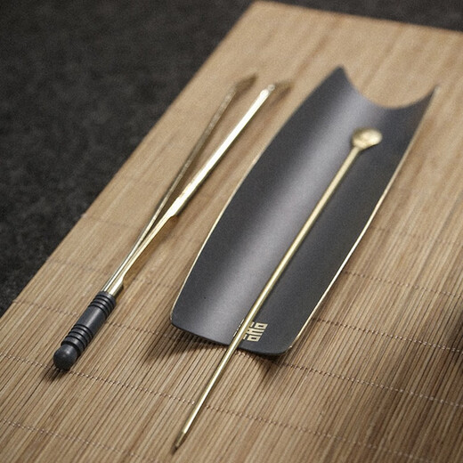 Rongjun handmade copper tea lotus tea three-piece set Kung Fu tea set accessories tea ceremony tea spoon Zen tea spoon tea shovel three-piece brass set - red