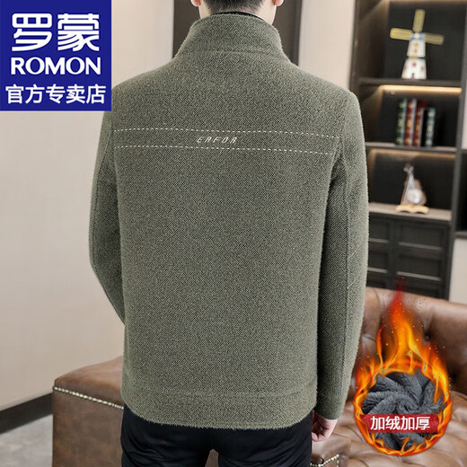 Romon stand collar jacket for men in autumn and winter new style plus velvet thickened warm casual wool jacket embroidered top men's clothing 6629 black 2XL