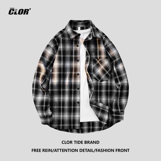Clor a cuadros camisa de manga larga tendencia de primavera y otoño tendencia de la camisa casual suelta chaqueta clcx04 amarillo xl