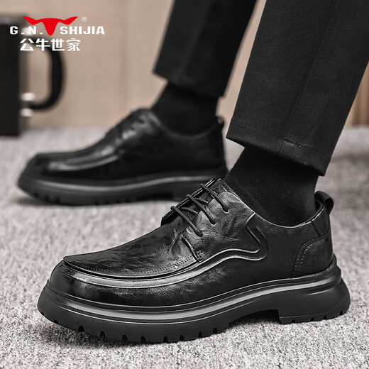 Bull family men's shoes 2025 autumn and winter new British style business casual leather shoes large toe heightening formal shoes men's wedding shoes
