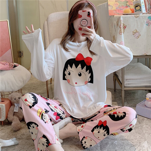 莫代尔春秋季睡衣女纯棉长袖套装卡通可爱秋冬家居服薄款宽松圆领可外穿 HLY长袖圆领9901 均码 140斤内可穿