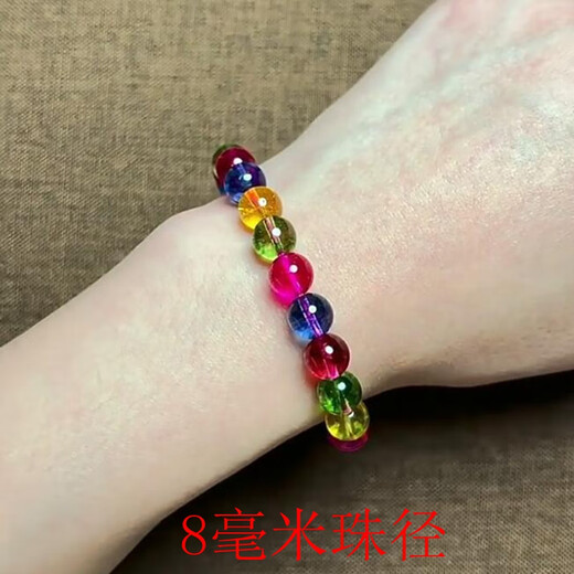 Xiyinfu Tourmaline Bracelet Watermelon Tourmaline Women's Crystal Bracelet Decorated with Explosive Crystal Candy Seven-Colored Peach Blossom 8mm Bead Diameter 16cm