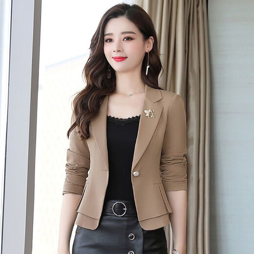Woodpecker with skirt short small suit for women 2025 spring and autumn new slim waist professional suit small man jacket formal black L recommended 110-120 Jin Jin equals 0.5 kg