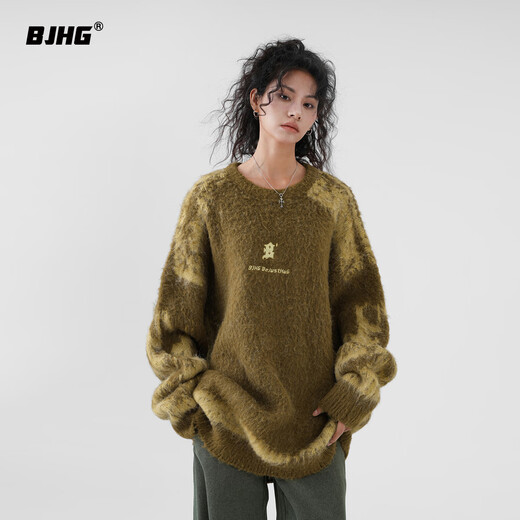 BJHG Zhang Yao's same style reckless lazy wasteland style American retro sweater jacket men's Maillard couple sweater charcoal-roasted milk tea M (140-170Jin Jin equals 0.5 kg)
