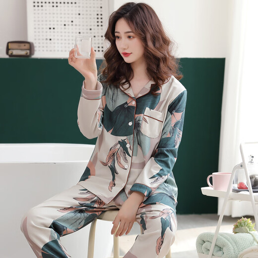 
Spring and summer women's pure cotton long sleeves spring and summer Korean style loose color middle-aged mother's home clothes autumn and winter thin style spring and autumn X9906 L suitable for 100-120 Jin [Jin equals 0.5 kg] wear