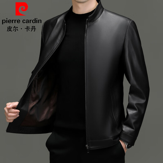 皮尔卡丹（pierre cardin）皮衣男绵羊皮外套春秋立领皮夹克中青年潮流机车服高档绵羊皮外套