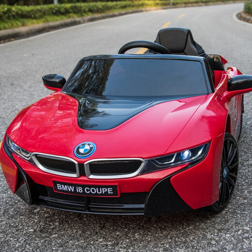 BeRica BMW I8 authorized baby electric car remote control car children's toy car can sit on baby swing four-wheel red four-wheel drive swing + remote control foam wheel leather seat