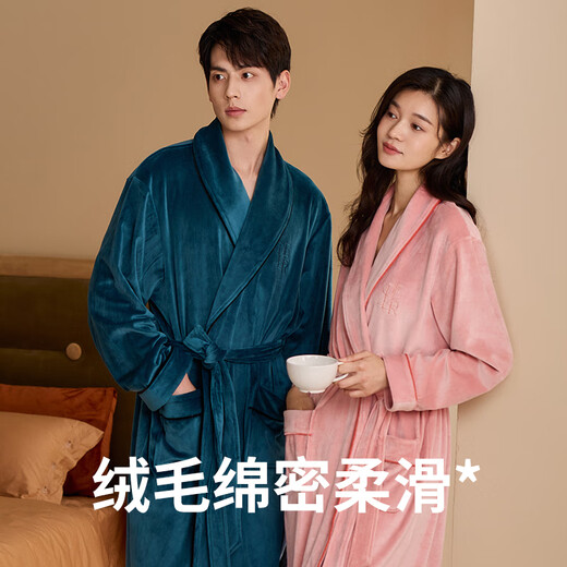 Autumn deer couple's nightgown for women, 5A antibacterial and anti-mite, autumn and winter anti-static warm elastic velvet warm mid-length men's home clothes, lilac (female) L