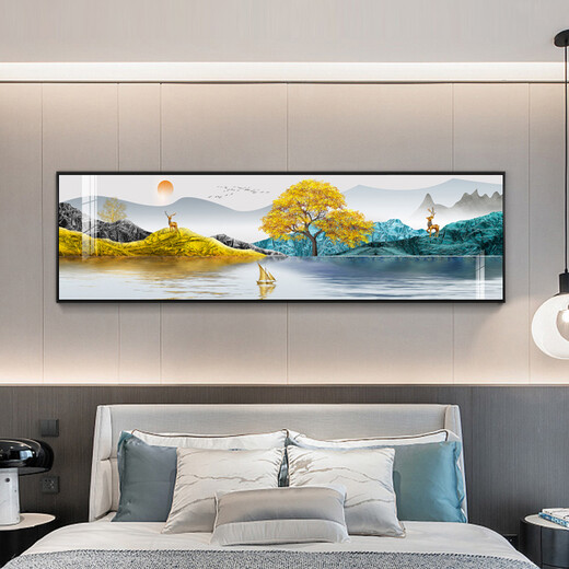 Yijlj Moderne und einfache Schlafzimmer Dekoration Gemälde, Landschaft am Meer, Nachteile, warme Hintergrund Wandhänge Gemälde, leichte luxuriöse nordische Wandbilder, A-9713 120*30 + Öl Canvas Bild + Aluminiumlegierung schwarzer Rahmen