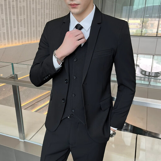 Romon (Romon) Costume Men's Business Commuting Suit Formal Suit formel de mariage Men de mariage Groomsmen Veste Veste Men Double Bouton Black [Costume + pantalon + chemise] 2xl [135-150Jin [Jin est égal à 0,5 kg]] + 8 cadeaux