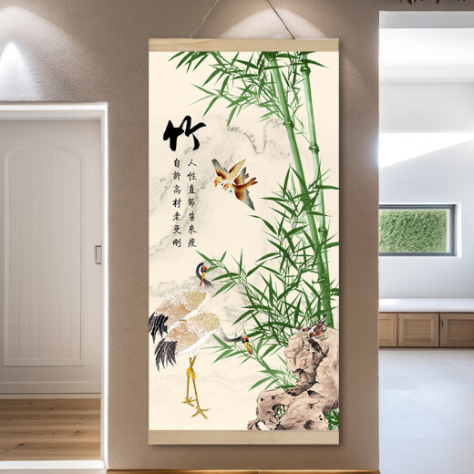 Miaobei language bamboo safe hanging painting living room entrance door bamboo wooden frame decorative painting modern ink landscape green plant hanging painting landscape 40*80