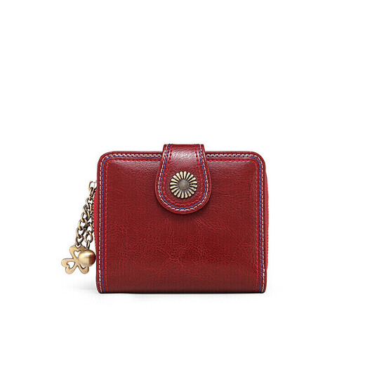 Miaodi birthday gift retro short anti-theft genuine leather wallet women's multi-function card bag simple change certificate bag