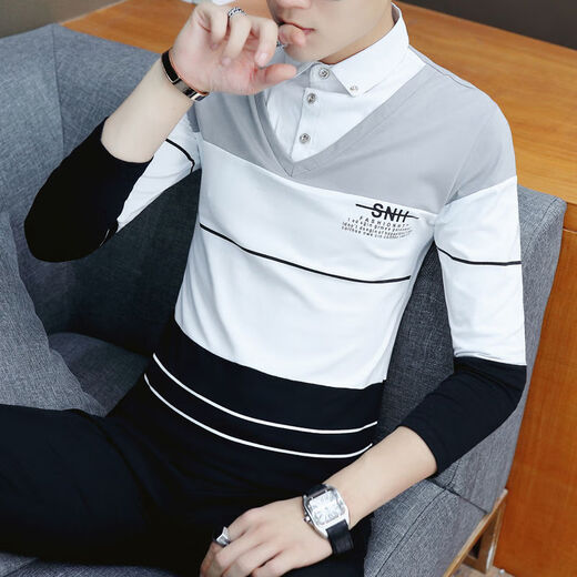 
Commander Bear lapel sweatshirt with velvet/no velvet spring and autumn collared long-sleeved T-shirt men's shirt collar fake two-piece base shirt youth velvet 6627 blue 11XL m recommended 90-110Jin [Jin equals 0.5 kg]