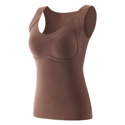 美·雅·挺无痕大码保暖背心女200斤内搭加绒免穿文胸自带胸垫德绒保暖内衣 【大码单件】咖啡 3XL 【建议150-180斤】