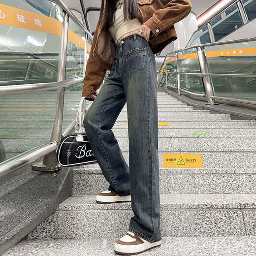 
Star Shengrong jeans for women in autumn and winter retro outfit loose wide-leg straight high waist drooping floor pants nostalgic orchid 679 blue and gray jeans S recommended 80-95 Jin [Jin equals 0.5 kg]