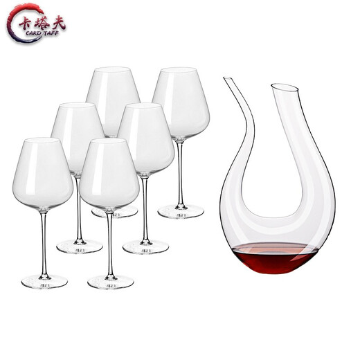 Katav red wine glass set high-end burgundy crystal glass Bordeaux goblet home cup large medium wine glass European style decanter 6 pieces F850ml Burgundy + U-shaped decanter