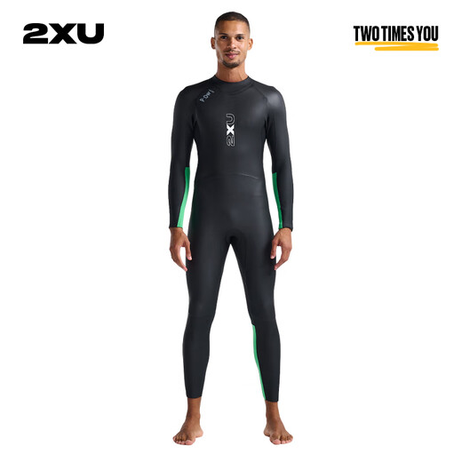 2XU Propel Series P 1 long-sleeved cold wetsuit professional snorkeling warm one-piece wetsuit winter swimming suit black/bright green L