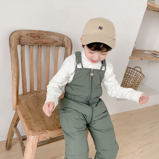 Warm winter duck new children's down cotton pants autumn and winter thickened boys and girls children's clothing winter clothing baby Korean overalls cotton pants bean green 80 cm