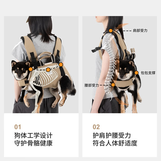 HiDREAM宠物护脊双肩背包宠物横背带外出包小中型犬便携背狗包 陶土棕 S