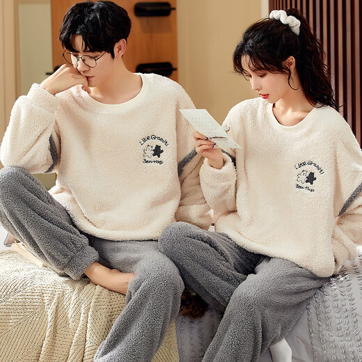 Moszhen autumn and winter coral velvet couple pajamas men's cartoon thickened velvet can be worn outside young women's round neck home clothes YSD663 female XL size (recommended 120-135Jin Jin is equal to 0.5 kg)