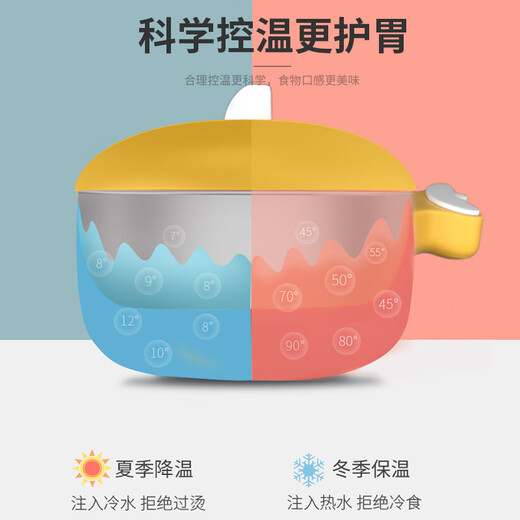 babyjianle宝宝健乐保温碗注水式儿童餐具婴儿不锈钢吸盘辅食碗 柠檬鱼（注水碗）
