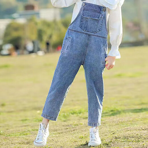 Ainolun children's overalls for girls, middle-aged and older, 9 to 12 years old, little girls, autumn clothing, versatile, casual, spring and autumn jeans, trendy Korean style, big children's pants, autumn style, girls' outer trousers, autumn clothing, overalls, single piece 110, recommended height 100-110cm