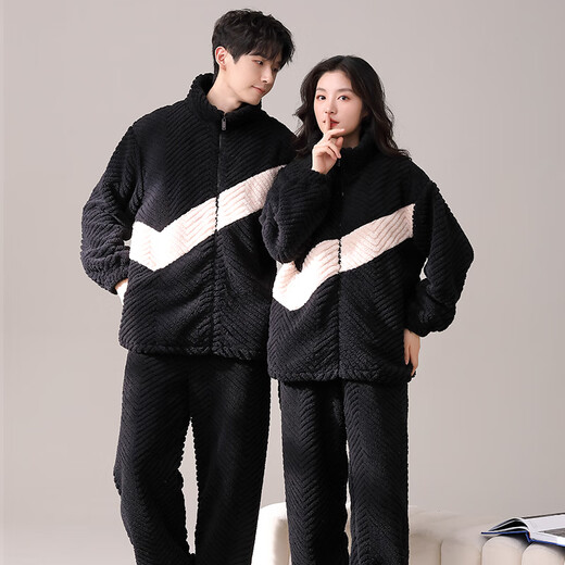 Delia -Paar Pyjama für Frauen im Herbst und Winterkorallen Velvet verdickte Strickjacke Lose Flanellpyjamas Hosen Herrenhausbekleidungsanzug C9905 m Frauen