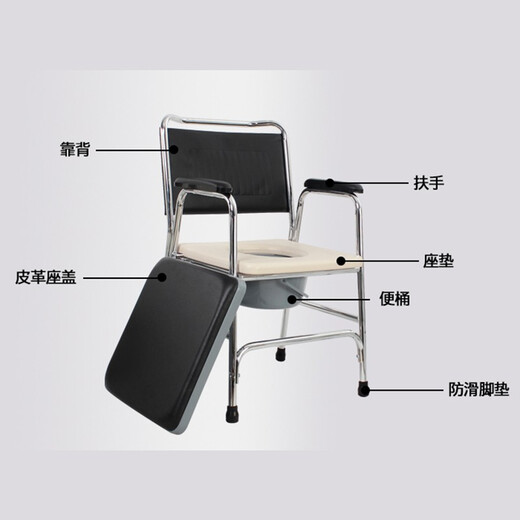 AUFU Foshan Gabinete de ancianos oriental Discapacitados Mujeres embarazadas Ruedas reforzadas Antidlip Ligera plegable Silla de baño móvil FS693 (con ruedas, con pedales)