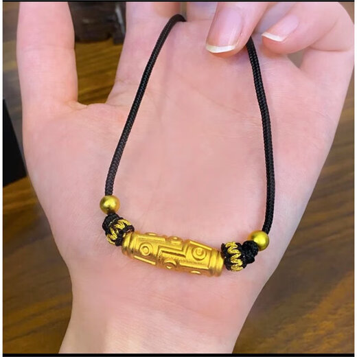 JXJE Old Phoenix Gold Nine Eyes Dzi Beads Transfer Beads Necklace Pure Gold 999 Gold Jewelry Men's and Women's Valentine's Day Gift Dzi Beads + 2 Gold Beads Necklace