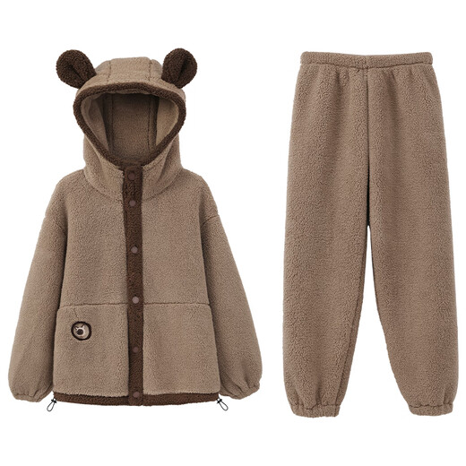 Anzhiban Couple Pajamas Autumn and Winter Fun Anti-static Northern Lambskin Casual Cartoon Loose Home Clothes for Men and Women Can Be Weared Outside Acorn Brown (Male) XL