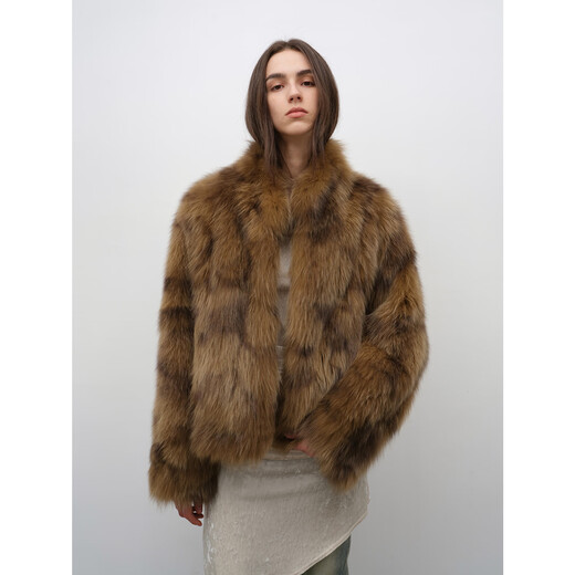 Fu zhien polar schnee sagafurs fuchs pelzmantel handgefertigte wisch gedruckte zweifarbige pelz mantel winter apricosen gelb l
