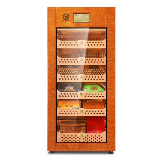 Bulldog cigar cabinet, constant temperature and humidity control, eggplant humidification cabinet, constant humidity and ammonia removal, red wine cabinet, imported compressor, cedar wood, energy-saving fingerprint password lock, wifi, high-end solid wood shell VC428, new fourth generation VC428 oak gilded model, 2000 cigars