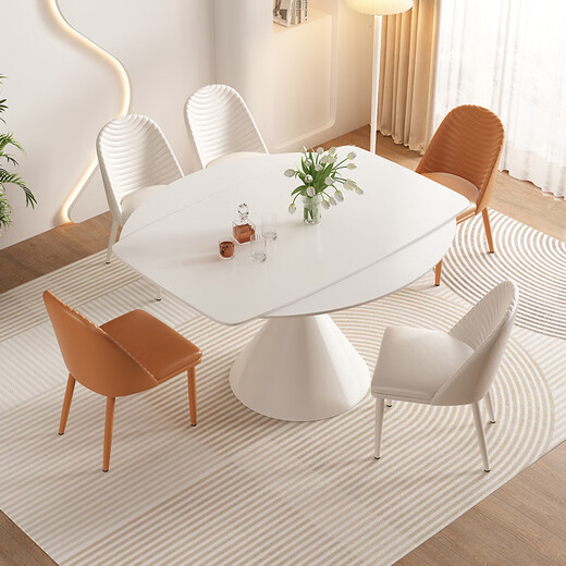 帕沙曼餐桌法式奶油风岩板餐桌伸缩折叠简约小户型公司【11-21号】1805Y 毛毛虫餐椅*4（1047P） 设计师新款