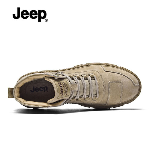 Jeep Jeep Martin Boots Men's Summer New High Top Shoes Men's Trendy Workwear Boots Men's Non-Slip and Wear-Resistant Hiking Shoes Men's Light Khaki [Standard Leather Shoe Size] 40