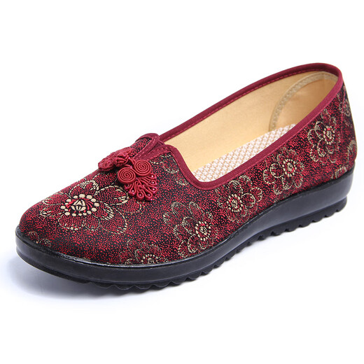 
HKQD old Beijing cloth shoes women's shoes middle-aged and elderly large single shoes 41-43 large size grandma flat shoes plus fat mother shoes 7170-15 brown color H 38 women's style