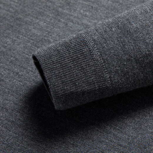 恒源祥100%精纺羊毛衫男可机洗 秋冬套头薄款毛衣男士圆领针织衫商务休闲纯色全羊毛衣服 20007001 黑灰 175 