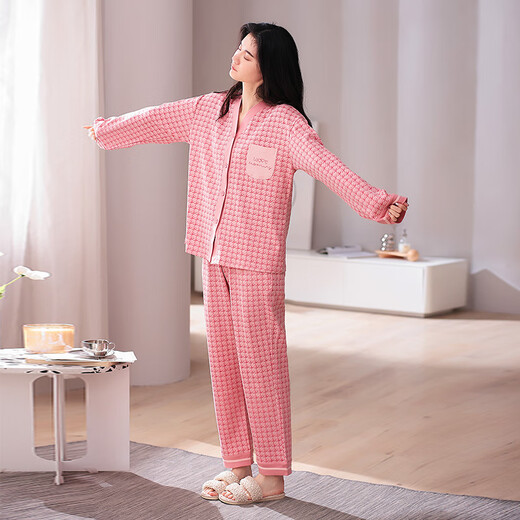 猫人（MiiOW）带胸垫睡女春秋季纯棉长袖可外穿秋冬2025年新款家居服套 6636【纯棉开衫款】 XL【建议120-140斤】