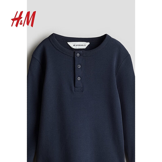 H&M children's clothing boys' T-shirt autumn casual comfortable fashion round neck cotton henley shirt 1233749 navy blue 120 60