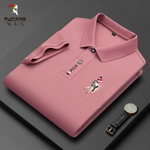 
Woodpecker men's clothing, middle-aged casual men's T-shirt, summer high-end short-sleeved lapel top, POLO, Paul shirt, dad loose, short 999 red, L 17084A, suggest 120-130Jin [Jin equals 0.5 kg]
