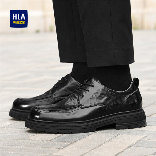 Heilan House Men's Shoes Autumn New Business Casual Leather Shoes Men's Hand Scratched Pattern Soft Surface Soft Wear-Resistant Formal Derby Shoes Men's Fashion Black Four Seasons Ready Stock 40