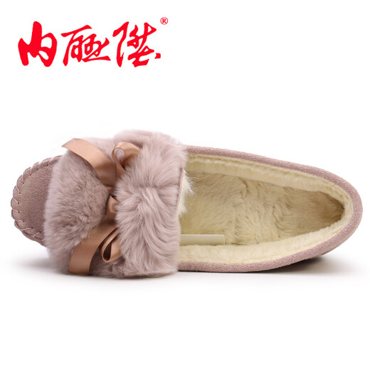 内联升女棉鞋女士时尚船鞋冬季休闲棉豆豆鞋老字号北京布鞋4877C 粉色 36
