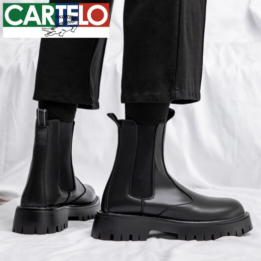 Cartelo Chelsea Boots Men's Winter Plus Velvet High Top Chaussures British Style Kick-Off Martin Boots Men's Spring and Automn Boots Boots Men's Chimney Boots Black Middle Top 3524 38