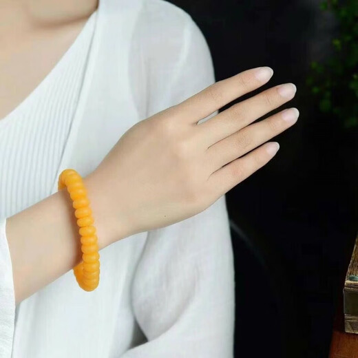 Chengyuanxiang CREORISETIN natural raw mineral old beeswax cake abacus bead bracelet Russian material bracelet red beeswax genuine fluorescent floating salt water amber old red wax 14mm