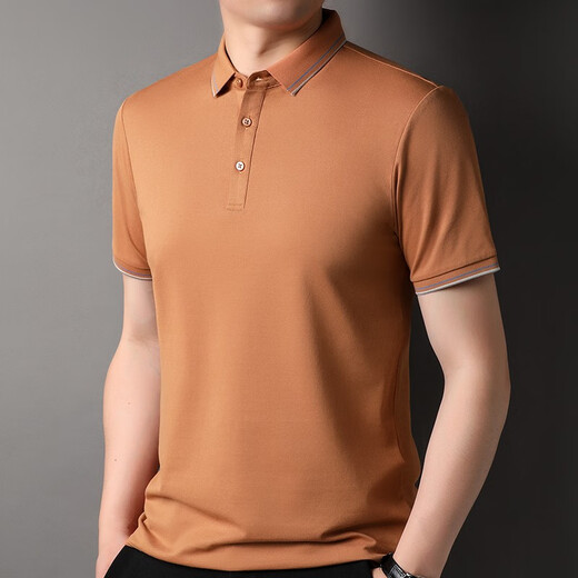 
Kangaroo, mulberry silk T-shirt, men's short-sleeved summer middle-aged and young men's casual solid color lapel, daddy's ice silk t-shirt, black-7036 175/XL (recommended 140-160Jin [Jin equals 0.5 kg])