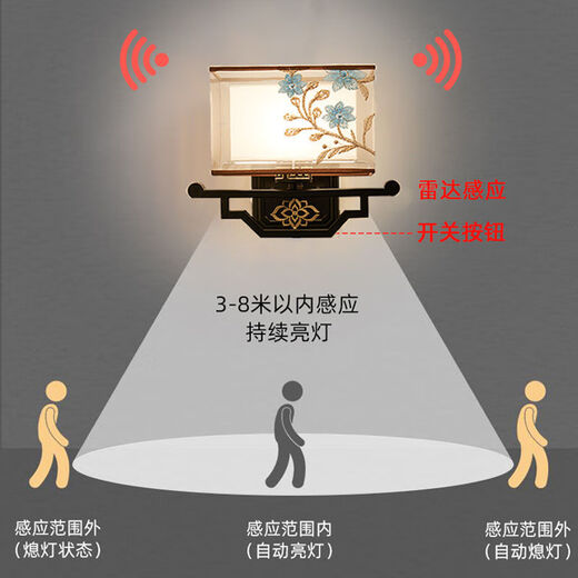 曜添新中式壁灯客厅现代卧室床头灯过道楼梯装饰背景墙雷达感应灯具 6636 接线/感应款