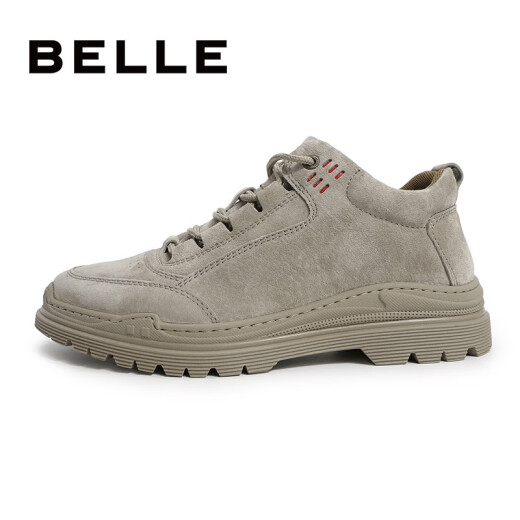 Belle men's shoes mall same style thick-soled frosted lace-up casual shoes work shoes 6SY01DM9 gray 42